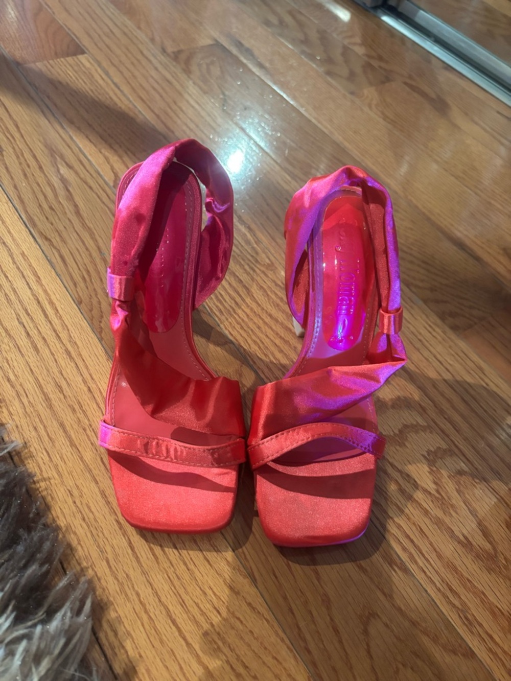 Pink Satin Strappy Block Heel Sandals for Women
